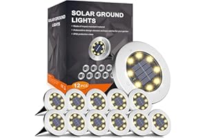 INCX Solar Ground Lights, 8 LED Garden Lights Solar Powered,Disk Lights Waterproof In-Ground Outdoor Landscape Lighting for Patio Pathway Lawn Yard Deck Driveway Walkway,Warm White 12 Packs