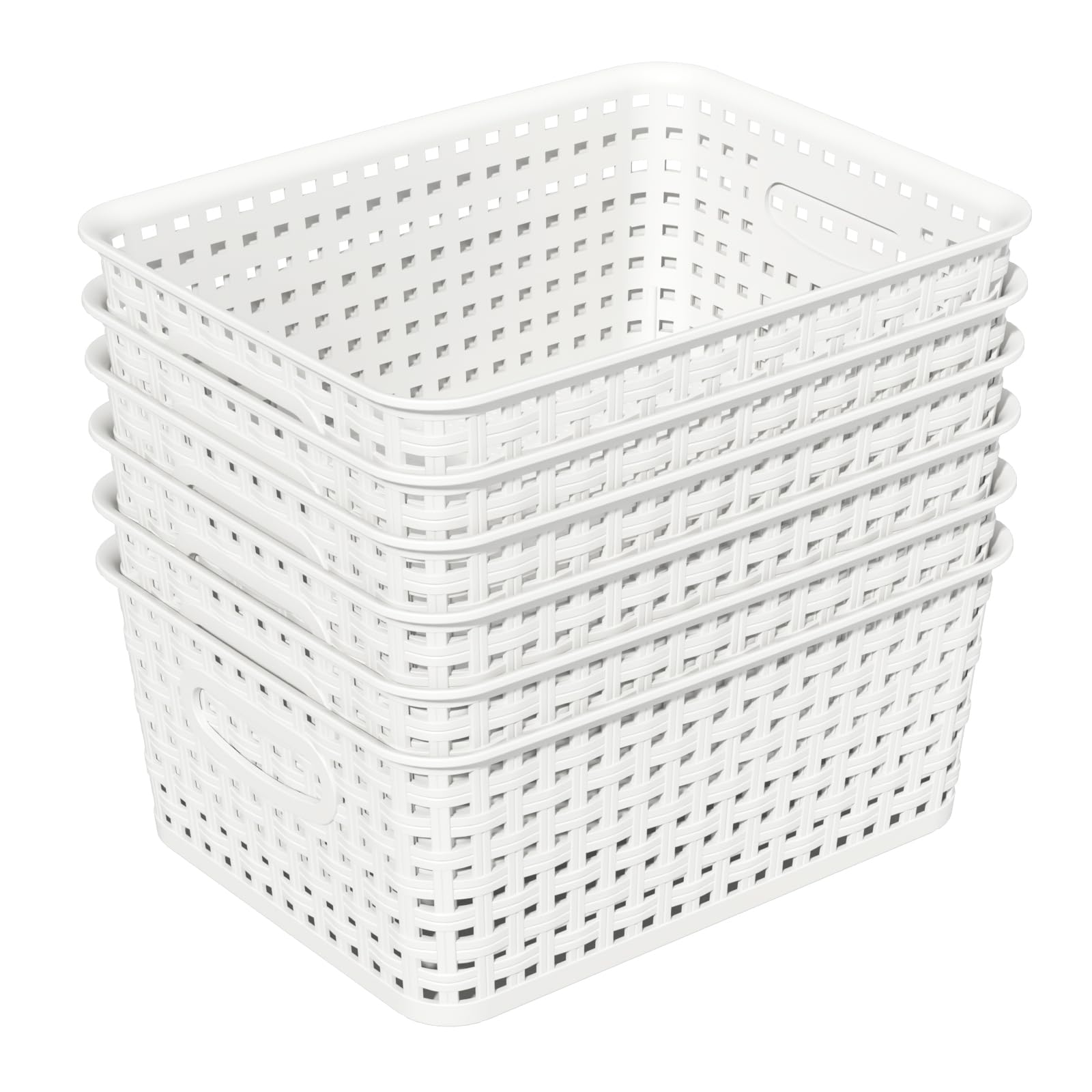 Farmoon White Plastic Weave Basket, Kitchen Storage Baskets, 6 Packs