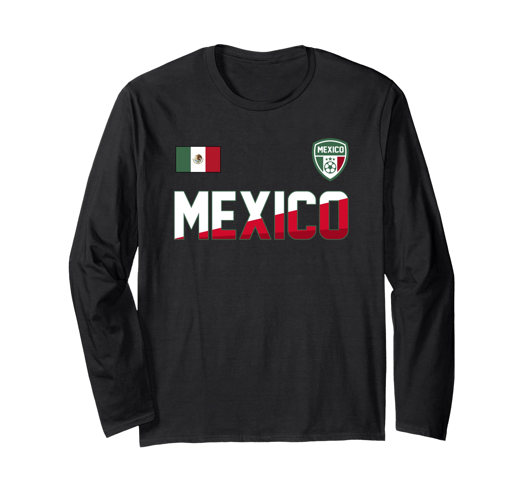 Mexico Football Bold Text Flag Left Chest Long Sleeve T-Shirt