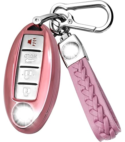 1797 4 Button Key Fob Cover For Nissan Pink Cute Bling Key Chain Case Shell Altima Rogue Sentra Murano Pathfinder Armada Accessories TPU, Pink