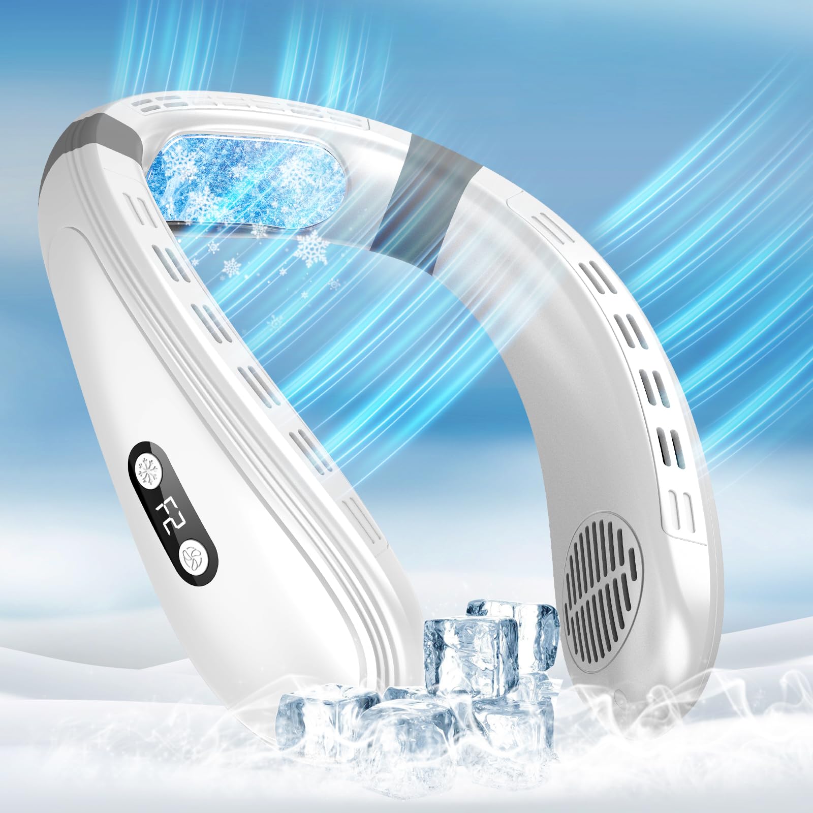 Photo 1 of FAMOTANSIA Neck Fan with Cooling Plate?Neck Air Conditioner?4400mAh Rechargeable Battery Operated?Cooling Neck Fan for Women and Men(White)