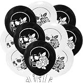 Malayan Products Memento Mori Balloons 12 Count Latex, Skull and Rose Birthday Decorations, Stoic Theme, Latin Remember to Die, Philosophy Party, stoicism, 12Inch Standard Size (Black & White)