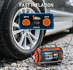 Tire Inflator Portable Air Compressor, 12V DC 110V