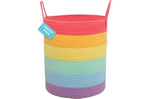 OrganiHaus Tall Rainbow Basket with Handles, Woven Cotton Rope Laundry Basket, Rope Baskets for Dirty Clothes,Towels and Blan