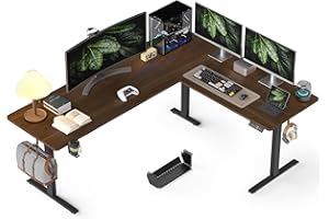 WALKINGDESK 75x61 Inches Reversible L Shaped Standing Desk Height Adjustable with Cup Holder, Electric Corner Computer Workstation for Home Office, Ergonomic Sit Stand up Gaming Desk, Black Walnut