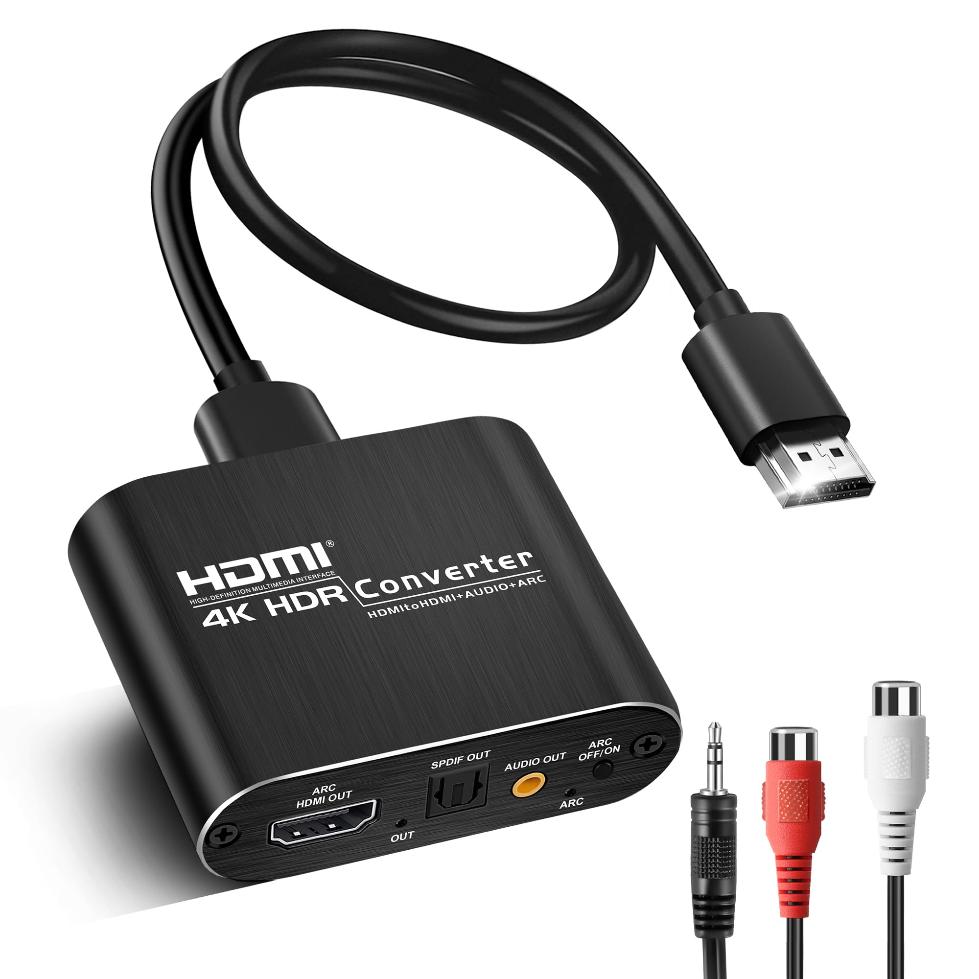 4K@60Hz HDMI Audio Extractor with 1.2m HDMI Cable avedio links, Optical Toslink SPDIF + 3.5mm AUX Stereo Audio Out, HDmi Audio Converter Adapter Splitter Support ARC HDCP1.4 FullHD 1080P 3D