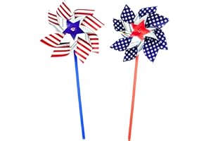 Patriotic Pinwheels [24 Pack] Pre-Assembled, 4th of July Decorations Wind Spinner Party Favors - American Flag Themed Pinwheels for Garden Decor, Fourth of July Decorations Outdoor by 4E's Novelty