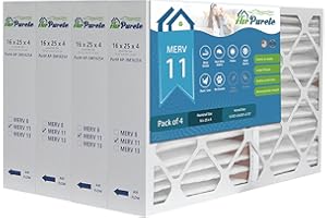16x25x4 HIGH CAPACITY Furnace Filter | AirPurete AP- 3M16254 | Actual Size 15 1/2" x 24 1/2" x 3-3/4" | MERV 11 | Pack of 4 |
