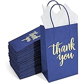 DjinnGlory 100 Pack Small Navy Blue Thank You Paper Gift Goodie Bags with Handles 9x5.5x3.15 Inch for Shopping Birthday Wedding Bridal Baby Shower Graduation 2024 Party Favors