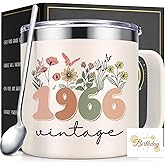 Lifecapido 60th Birthday Gifts for Women, Vintage 1966 14oz Insulated Mug with Birthday Card, Cool Gifts for 60 Year Old Woman, 60th Birthday Gifts Ideas for Grandma Mom Aunt Wife