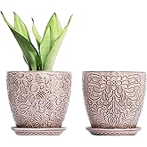 Bestseler 6 Inch Retro Ceramic Planter Set of 2 with Drainage Hole and Saucer for Plants, Indoor-Outdoor Garden Pots for Succulent, Orchid, and Flower (Fits Inner Pots Up to 5 Inches, Retro Peach)