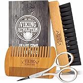 Viking Revolution Beard Comb and Beard Brush Set with Velvet Pouch | Includes Natural Boar Bristle Brush &amp; Dual Action Pear Wood Comb - Velvet Travel Pouch Included - For Beards &amp; Mustaches