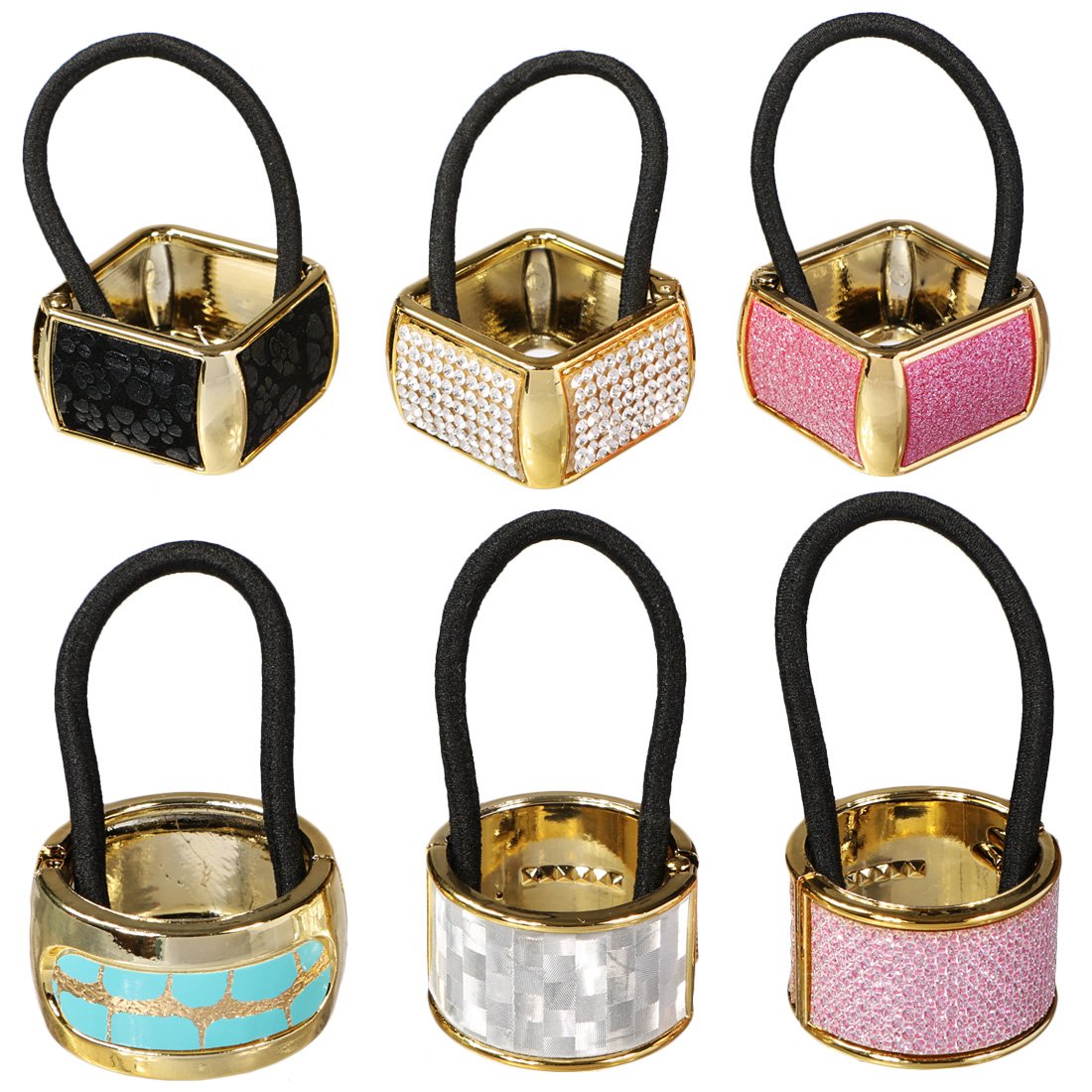 kilofly 6pc Cuff Elastic Band Ponytail Holder Hair Tie Styling Wrap Set