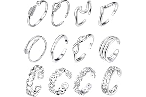 12pcs Simple Adjustable Open Stackable Silver Knuckle Thumb Heart Flower Arrow Toe Joint Foot Ring Set - Beach Foot Jewelry f