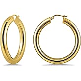 Hoops & Loops 925 Sterling Silver 5mm Thick High Polished Circle Chunky Click-Top Hoop Earrings for Women, Sterling Silver, Yellow & Rose Gold Flash Plated 20mm-40mm