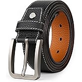 JingHao Mens Belt Big and Tall 30"-65",Genuine Leather Belts for Men,Casual Work Dress Jeans Belt,Black Brown Width 1.45" A18