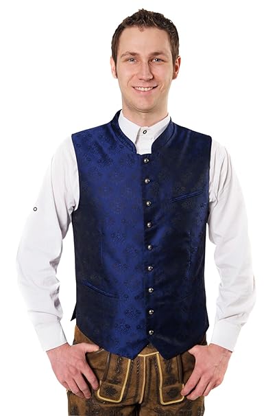 Elegante Trachtenweste Gilet royalblau Konstantin mit traditioneller Musterung