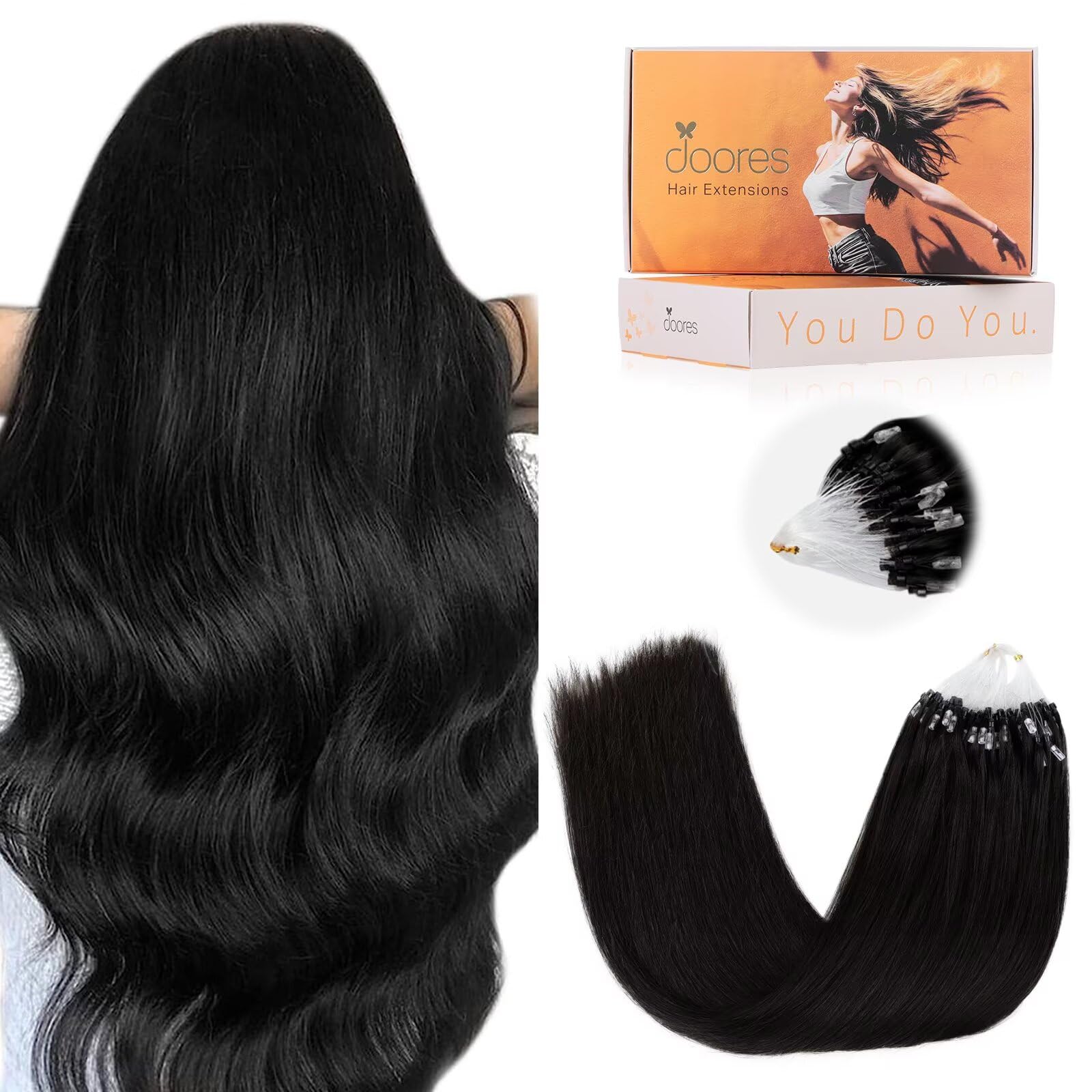 DOORES Micro Hair Extensions, Jet Black 18 Inch 50g 50s, Natural Remy Micro Beads Hair Extensions Lightweight โ image 1