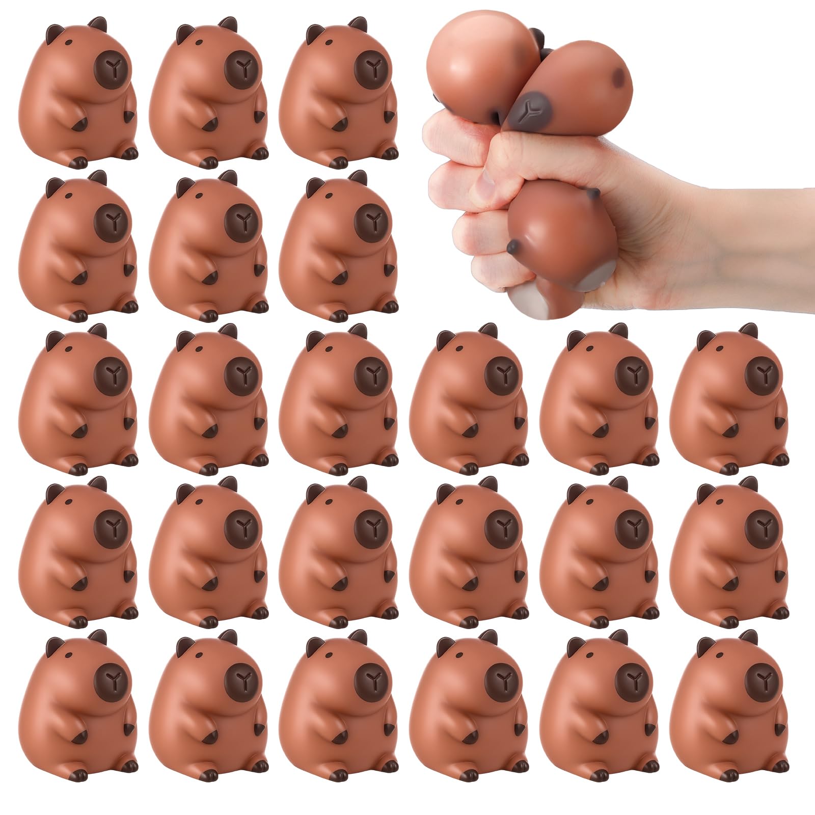 Meooeck 24 Pcs Capybara Stress Balls for Adults Mini Capybara Stretchy Fidget Ball Fake Animal Squeeze Balls for Easter Basket Stuffer Easter Egg Filler Party Gift ADHD Autism Anxiety