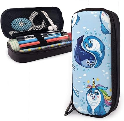 Amazon ペンケース 筆箱 ブルーシール 軽量 多機能 大容量 Pu 革 鉛筆のサック 鉛筆ケース ペン袋 文具収納 文房具 中学生 高校生 通勤 通学用 メンズ レディース ペンケース 文房具 オフィス用品