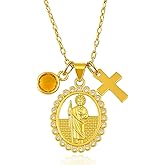 Saint Jude Necklace – 18K Gold-Filled Pendant with Cross and Birthstone Charms – Patron Saint of Hope and Healing – Handmade Catholic Jewelry Gift for Women