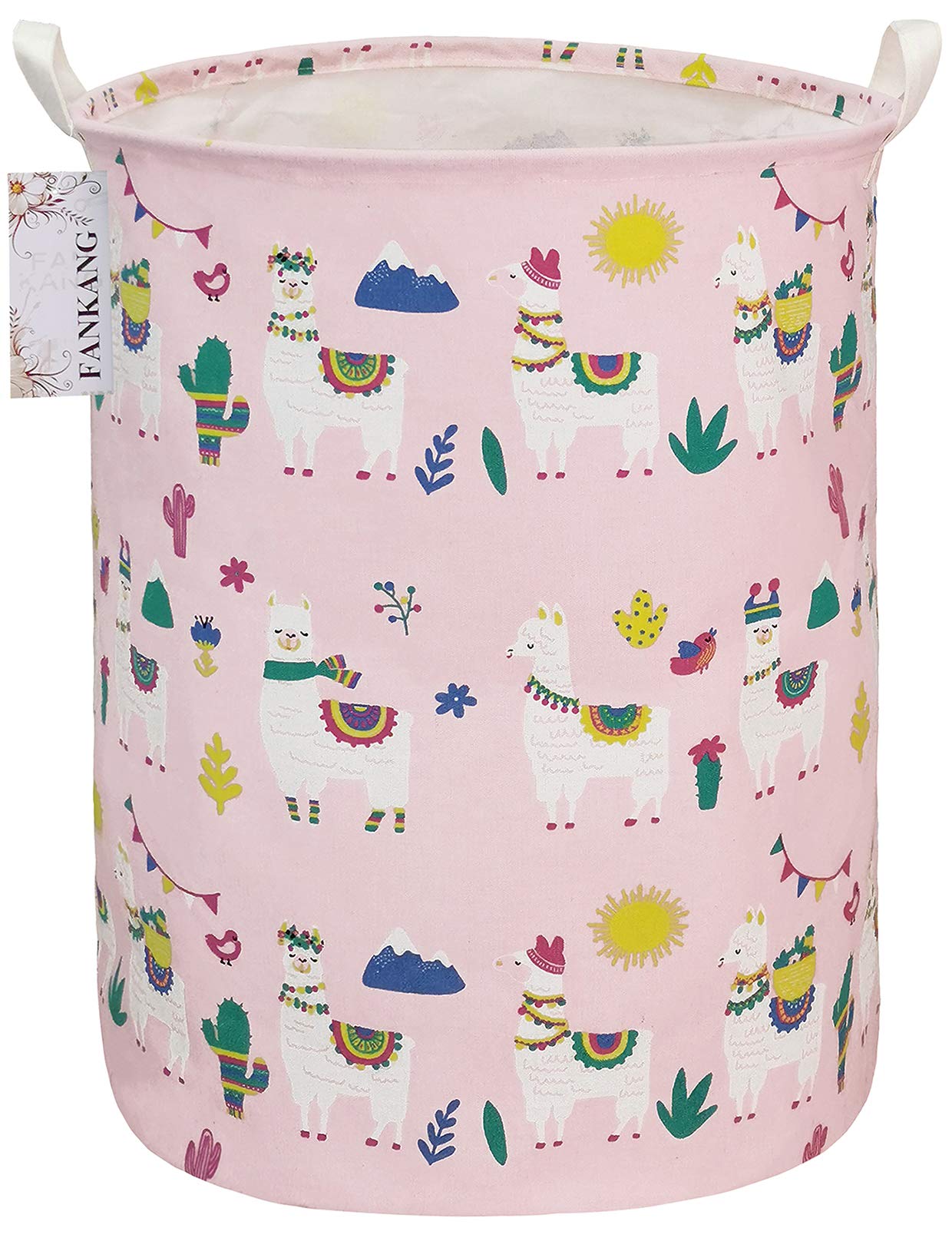 FANKANG Laundry Hamper Storage Bins Nursery Hamper Canvas Foldable Large Storage Baskets for Kids Boys Girls Toys Room, Nursery, Home,Gift Basket, Office, Bedroom, Clothes(Pink Alpaca)