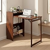 tonchean Bamboo Folding Desk with Storage Foldable Computer Desk for Small Space Mid Century Writing Study Table for Home Office, Bedroom, Dorm, Apartment, Brown