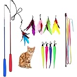 M JJYPET Retractable Cat Wand Toys,12 Packs Interactive Cat Feather Toy,9 Assorted Teaser Refills with Bell for Cat,Kitten