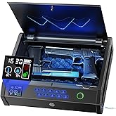 HOLEWOR Gun Safe, Biometric Gun Safes for Pistols with LCD Display of Temperature Humidity, Fingerprint Quick Access Pistol Safe Solid Handgun Safe