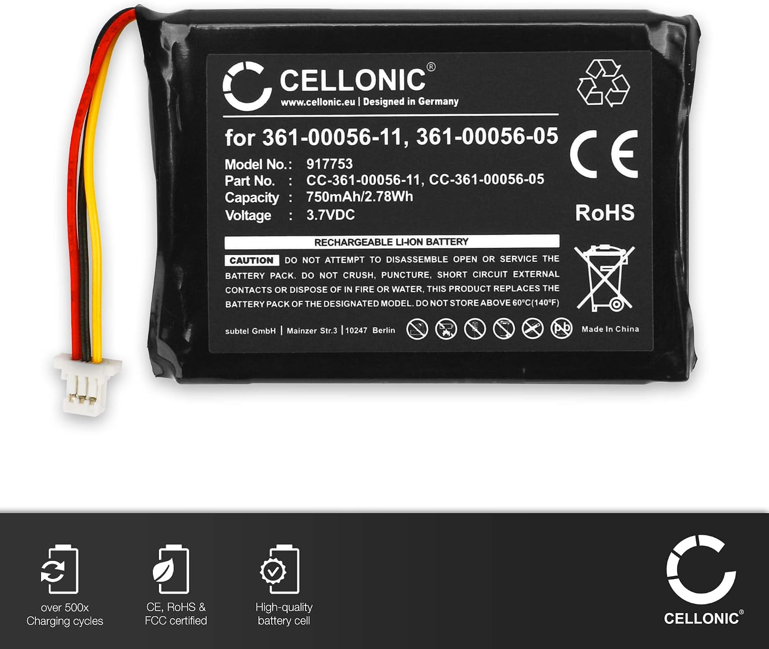 CELLONIC, battery sat nav compatible with Garmin Camper 770 LMT-D, Nüvi 42, Nüvi 2689 (750mAh - Image 4