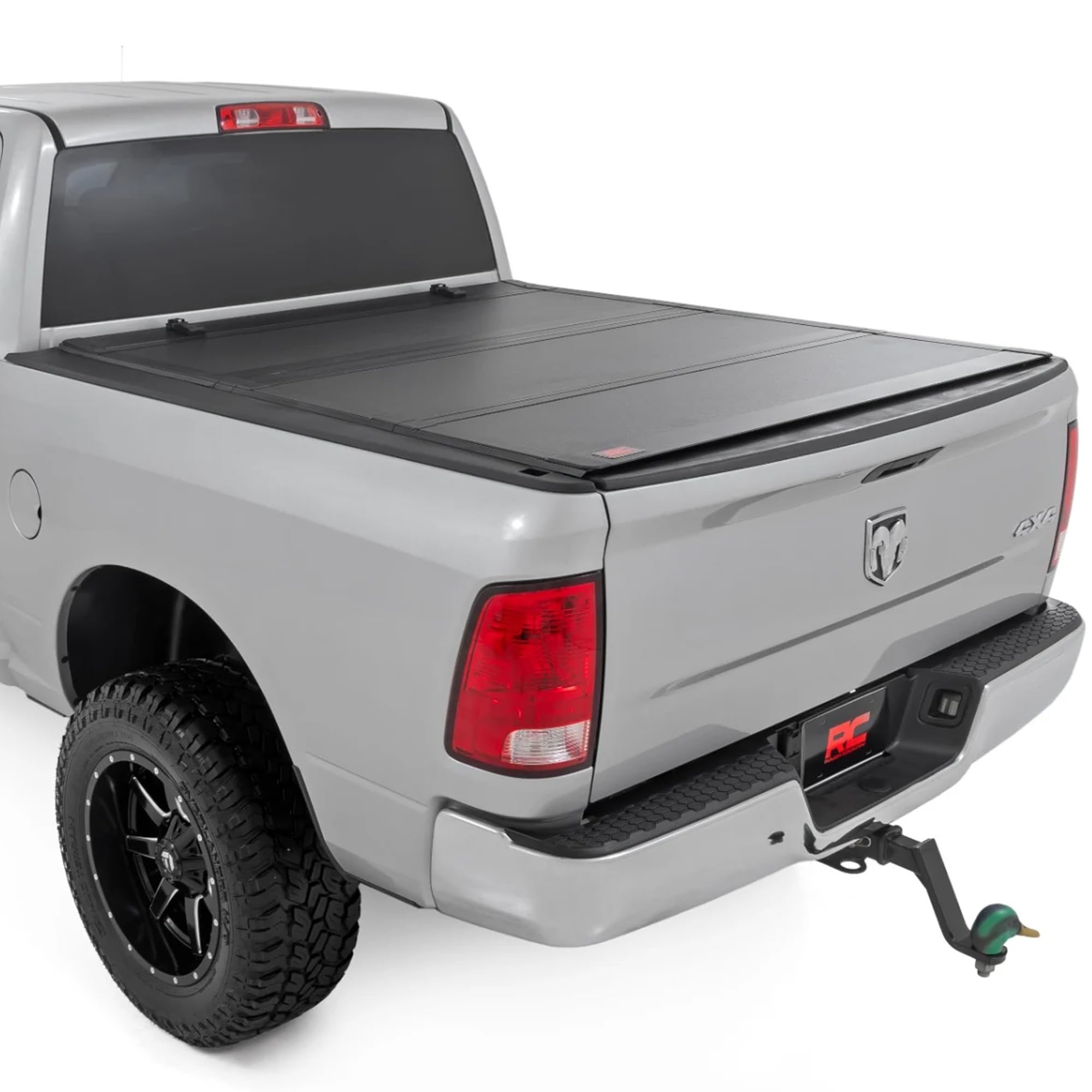 Photo 1 of Rough Country Hard Flip Up Truck Bed Tonneau Cover for Dodge Ram 1500 (2009-2018) & 2500 (2010-2025) - Aluminum Tri-Fold Bed Cover, Fits 6'4 (76.3") Bed