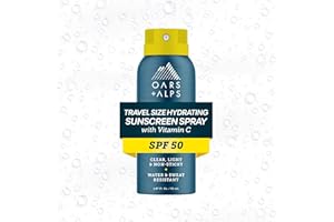 Oars + Alps Sunscreen Spray for Face & Body, SPF 50 Spray Sunscreen Infused with Vitamin C & Antioxidants, No White Residue, Water & Sweat Resistant, All Skin Types, Lightweight, Hydrating