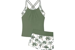 RAISEVERN Girls Swimsuit 2 Piece Bathing Suits for Teens Cute Summer Tankini Short for Size 7-16