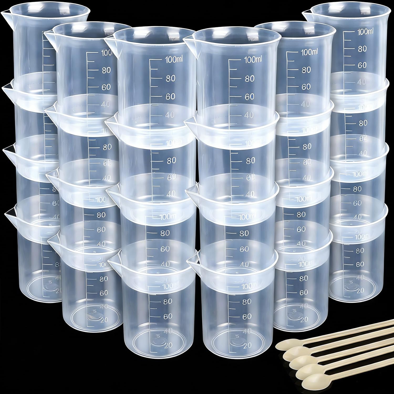 24 PCS 100ml Measuring Cups for Resin Molds, LEOBRO Plastic Epoxy Resin Mixing Cups with Stirrer Spoons, Graduated Epoxy Mixing Cup