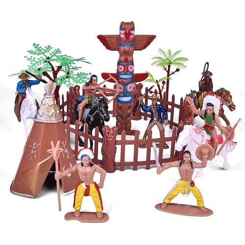 FUN LITTLE TOYS 61 PCs Wild West Cowboys and Indians Plastic