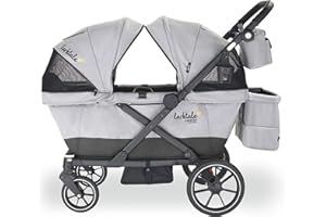 Larktale Caravan Coupe Quad, Compact Stroller Wagon with Reclining Seats for 4 Kids, Gray/Black