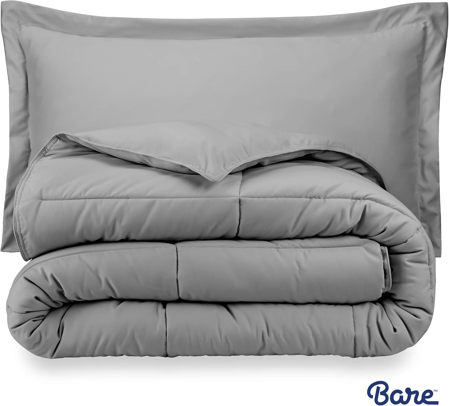 Bare Home Comforter Set - Queen Size - Goose Down Alternative - Ultra-Soft - Premium 1800 Series - Hypoallergenic - All Season Breathable Warmth (Queen, Light Grey): Home & Kitchen