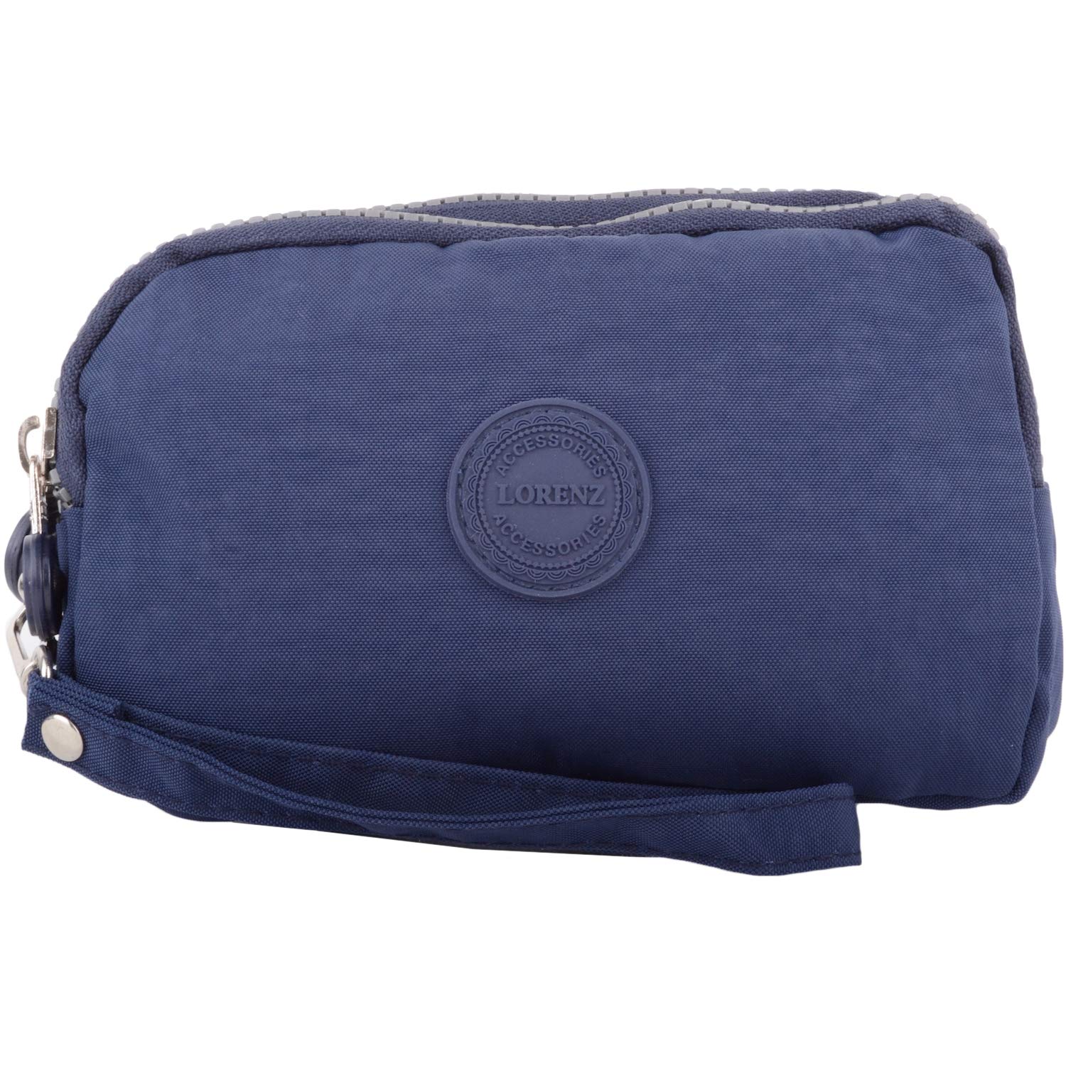 Womens Large Zip Round Multi-Compartment Purse/Clutch/Money Holder Wrist Strap - Navy