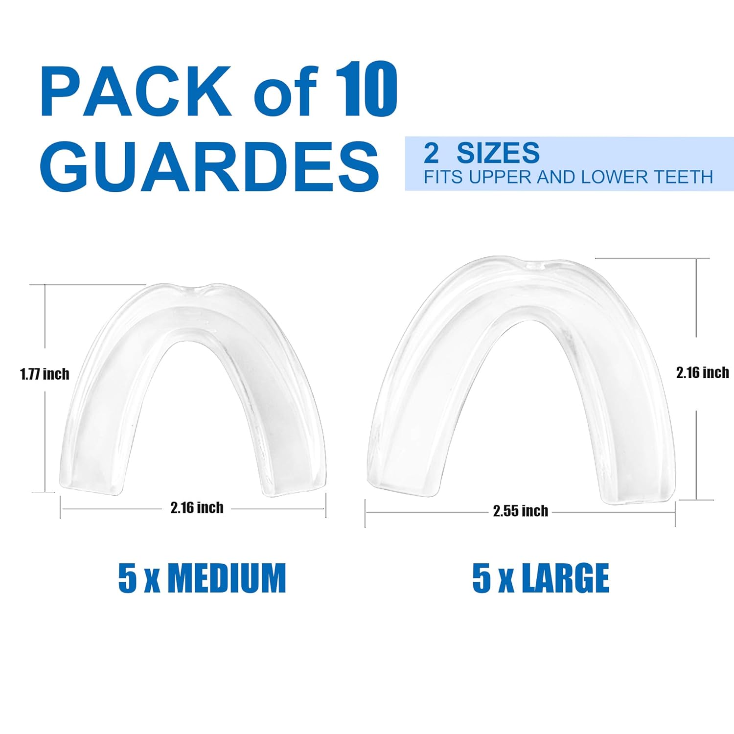 Mouth Guard for Grinding Teeth 2 Size Upgraded Dental Guard for Teeth Grinding, Eliminates Teeth Clenching, Anti Grinding Dental Night Guard, Stops Bruxism, Case Include Pack of 10 pcs : Beauty