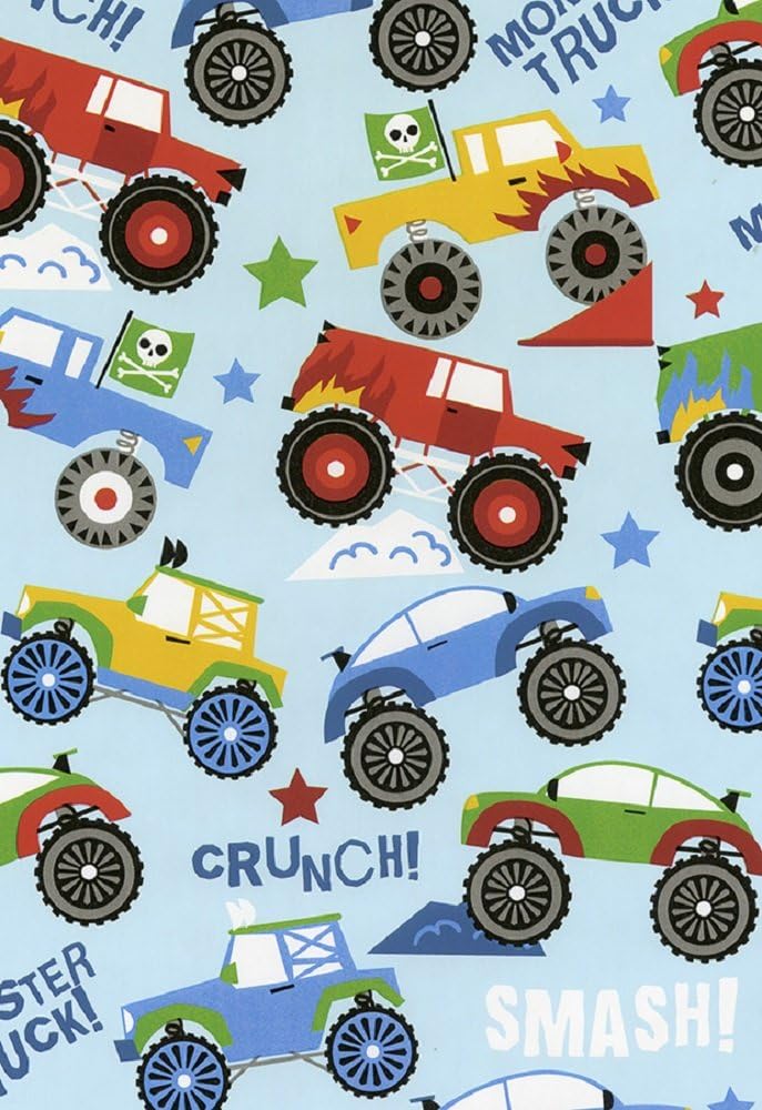 Monster Trucks Glossy Gift Wrap Flat Sheet - 24" x 6'