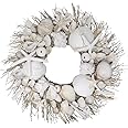 ANDALUCA Summer Seashell & Starfish 20" Coastal Wreath All Natural Sea Shells (White)