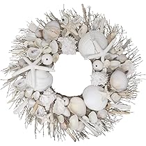 ANDALUCA Seashell & Starfish 19inch Coastal Wreath All Natural Sea