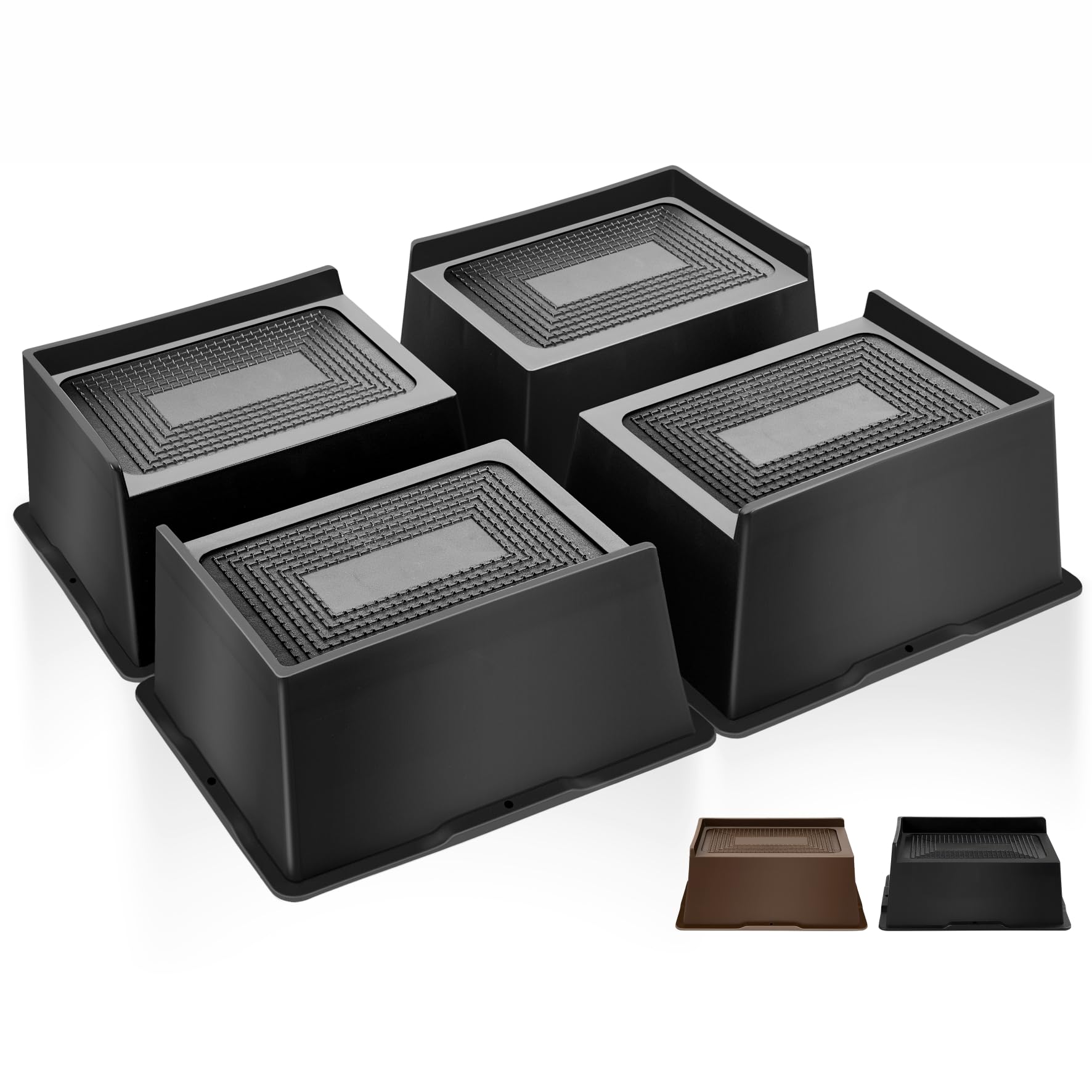 MixDora Bed Risers 3 Inch Rectangular Furniture Risers L-Shape Anti-Slip Sofa Risers for Couches Table Chair 4 Pack Black (4 Pack, 3 Inch)