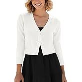Urban CoCo Women's Cropped Cardigan V-Neck Button Down Knitted Sweater 3/4 Sleeve