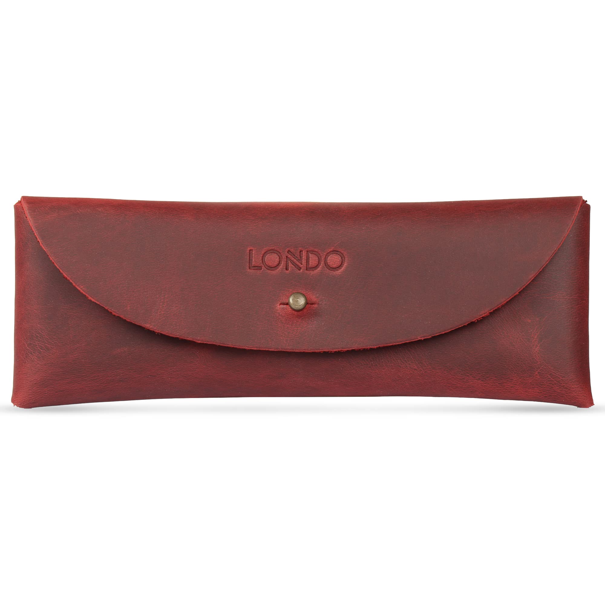 LONDO Genuine Leather Retro Pen and Pencil Case - Metal Snap Fastener, Pencil Pouch Stationery Bag