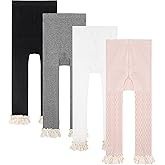 Meeshine Baby Toddler Girl Footless Tights Kid Ruffle Cotton Leggings Cute Cable Knit Stocking Pants Pantyhose 4 Pack