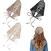 YBEATY 3 PCS Crochet Head Scarf Floral Crochet Hollow Hair Bandana Boho Vintage Kerchief Knitted Hair Scarf Triangle Head Kerchief Print Chiffon Knitted Hair Bandana Headbands for Women Styling Decor
