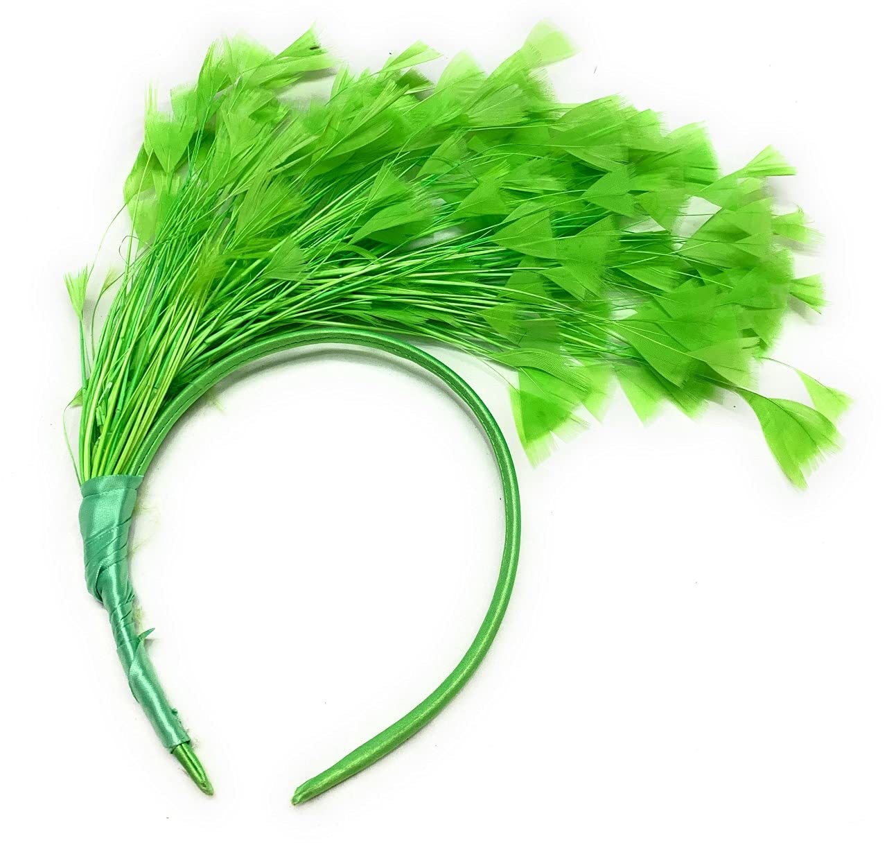 Full Feather Large Fascinator on Headband for Weddings and Races Alice Hair Band (Apple Green)