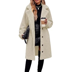 Long Jacket for Women Faux Fur Coat Fleece Sherpa Jacket Warm Outerwear | Womens Long Winter Coat Lapel Long Sleeve Fuzzy Fle