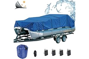 CHEYIBAO Pontoon Boat Covers 21-24 ft Waterproof PU Coating Marine Grade 420D Polyester UV-Proof with Windproof Buckle Straps Trailerable Boat Cover (Blue, Size: Length 21-24 ft,Beam 102'')
